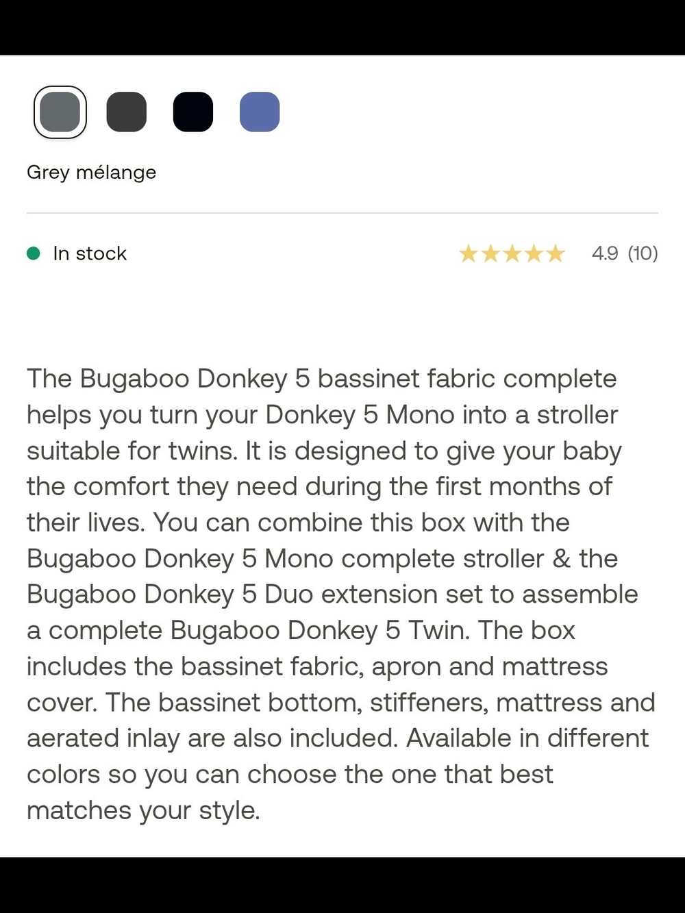 Bugaboo Donkey 5 Bassinet Fabric - Grey Mélange - Picture 2 of 4